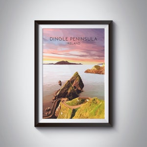 Dingle Peninsula Poster, Ireland Travel Print, Wild Atlantic Way, Dunquin Pier, Ring of Kerry, County Kerry, Irish Artwork, National Park