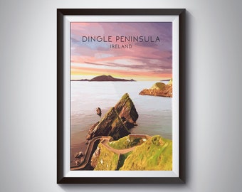 Dingle Peninsula Poster, Ireland Travel Print, Wild Atlantic Way, Dunquin Pier, Ring of Kerry, County Kerry, Irish Artwork, National Park