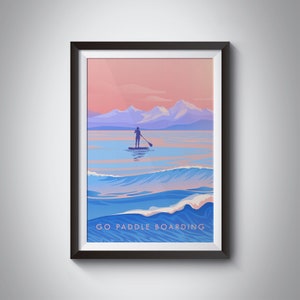 Go Paddleboarding Print, Stand up Paddleboarding Travel Poster, Outdoor Adventure, Paddleboarder Gift, Wild Swimming, SUPing, Ocean, Sea