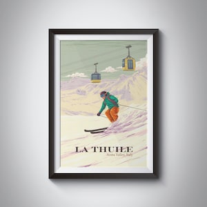 La Thuile Ski Resort Poster, Italy, Aosta Valley, Vintage Travel Print, Mont Blanc, Espace San Bernardo, Italian Mountains, Courmayeur, Art