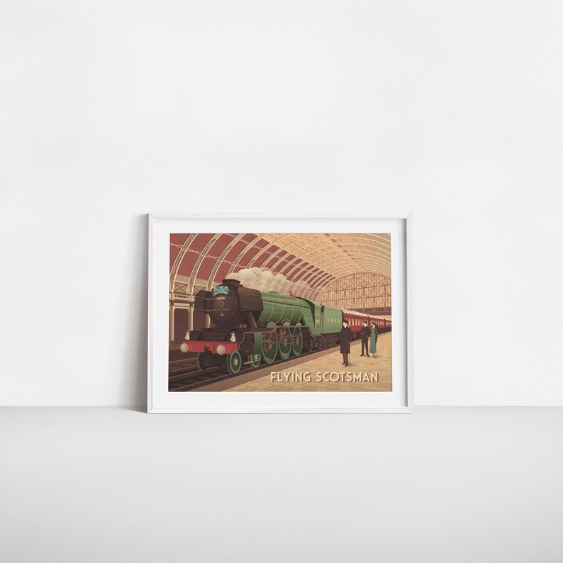 Flying Scotsman Poster, Steam Train, Steam Locomotive, Vintage Railway Poster, Travel Print, Wall Art Gift, Art Deco, Trainspotting Hobby image 6