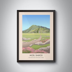 Moel Siabod Poster, Snowdonia National Park Travel Print, Plas Y Brenin UK Mountain Centre, Wall Art Gift, Wales, Daear Ddu Ridge, Hiking