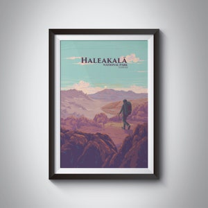 Haleakalā National Park, Hawaii, USA Travel Print,  Maui Island, Hawai&#39;i Volcanoes National Park, Mauna Loa, Kilauea, Retro Wall Art, Gift
