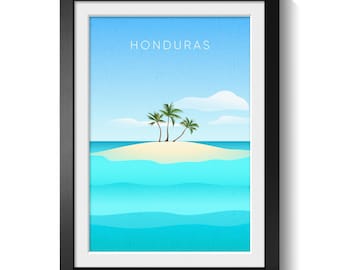 Honduras Travel Poster, Minimalist Wall Art Print, Central America Decor, Tropical Island Art, Caribbean Coast, Modern Latin Travel Print