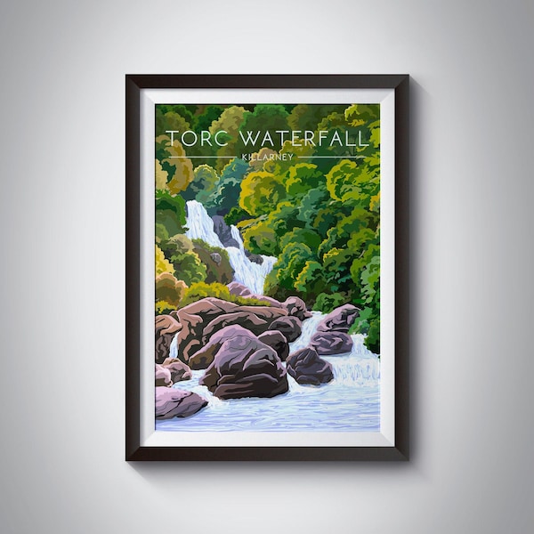 Torc Waterfall Ireland Poster, Irish Travel Print, Killarney National Park, Ring of Kerry, Muckross House, Torc Mountain, Kerry Way, Gift