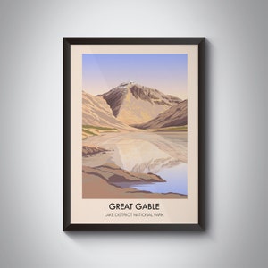 Great Gable Mountain Poster, Lake District National Park, Cumbria, Fell Walking, Wasdale, Green Gable, Kirk Fell, Vintage Travel Print, Gift