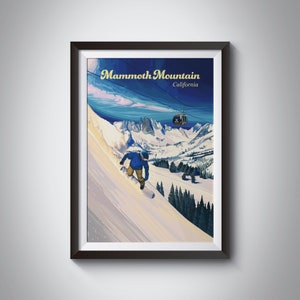 Mammoth Mountain Snowboarding Poster, California Travel Poster, Skiing Print, Vintage Ski Poster, Mammoth Lake, Framed Print, Ski Resort Art