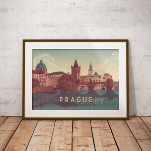 Prague Travel Poster, Czech Republic, Charles Bridge, Vltava River, Gothic Architecture, Vintage Travel Print, Eastern Europe, Interrail image 6