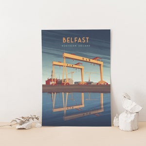 Beltz Nordirland Reiseplakat, Samson und Goliath Cranes, Queen's Island, Harland und Wolff, irischer Reisedruck, Wandkunst gerahmt Bild 2