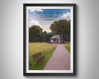 Tooting Bec Common London Poster, Southwest London Travel Print, Cafe, Wand Kunst Geschenk, Tooting Bec Lido, Wandsworth, Graveney, Streatham SW16