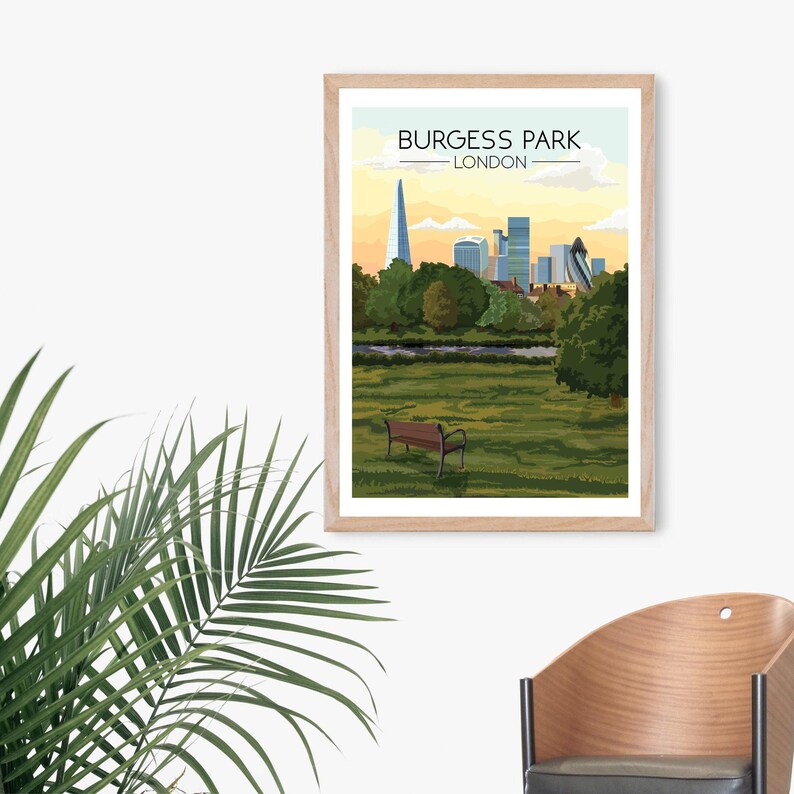 Burgess Park London Poster, Travel Print, Southwark, South East London, Skyline Art, Parkrun, Camberwell, Peckham, Bermondsey, Walworth image 5