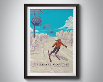 Belleayre Mountain Ski Resort Poster, New York, USA, Catskill Park, Vintage Travel Print, Snowboarding, Windham, Retro Sking Art, Framed Art