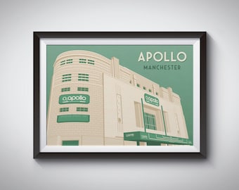 Apollo Manchester Poster, Art Deco Print, Music Venue, Architecture Building, Joy Division, Oasis, Stone Roses, The Smiths, Music Gift, Rock