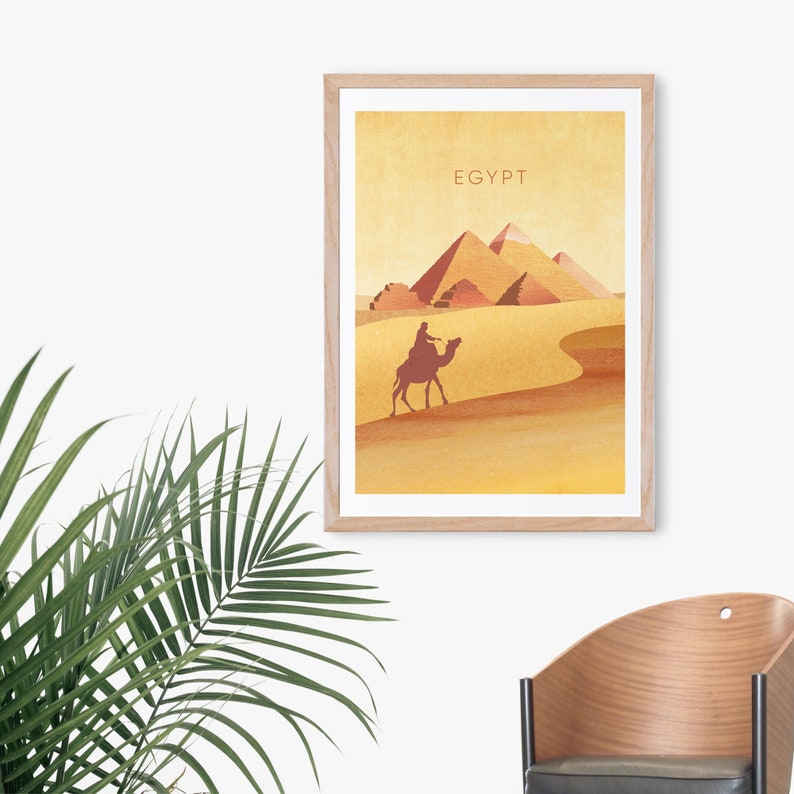 Ägypten Minimal Reise Poster, Pyramiden von Gizeh, Retro Wand Kunst, Kairo, Vintage Reise Druck, Minimal Illustration, gerahmter Druck, Geschenk Bild 5