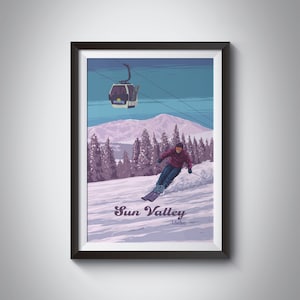 Sun Valley Idaho Ski Resort Travel Poster, Wood River Valley, Bald Mountain, Dollar Mountain, Snowboarding, USA Skiing Gift, Schweitzer, Art