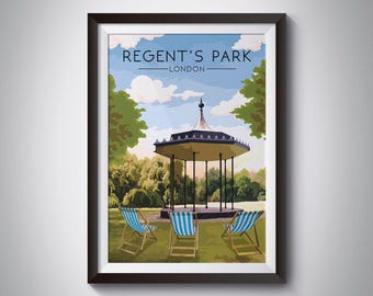 Regent's Park London Poster, London Zoo, Bandstand, Primrose Hill, Regent's Canal, North West London, NW1, Hyde Park, Camden Town, Gift