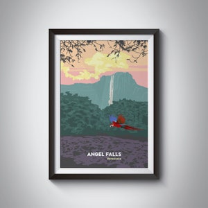 Angel Falls Venezuela Poster, Canaima National Park Travel Print, Angel Falls Painting, Waterfall Wall Art, Nature, South America, Modern