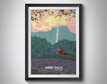 Angel Falls Venezuela Poster, Canaima National Park Travel Print, Angel Falls Painting, Waterfall Wall Art, Nature, South America, Modern