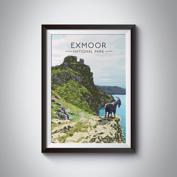 Exmoor National Park Poster, Travel Print, Valley of the Rocks, Somerset, Devon, Dartmoor, Retro Travel Poster, Wall Art Gift, Lynmouth