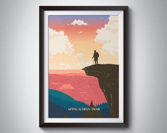 Póster del Sendero de los Apalaches, Impresión de viaje, Mcafee Knob, Senderismo por el AT, Senderismo, Georgia, Maine, Impresión de Parques Nacionales, Cresta del Pacífico, Impresión de Mapas
