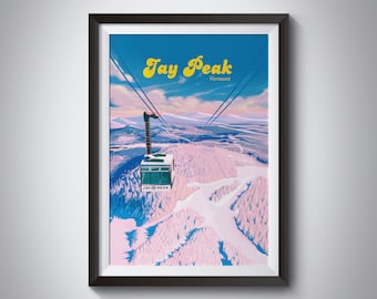 Jay Peak Ski Resort Poster, Vermont USA, Green Mountains, New England, Burke Mountain Ski Area, Snowboarding, Retro Skiing Print, America