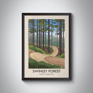 Cartel del bosque de Swinley, Surrey, Windlesham, Winkfield, Crowthorne, Berkshire, Bracknell, impresión de viaje vintage, ciclismo de montaña, senderismo, regalo