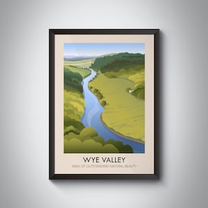 Wye Valley AONB Travel Poster, England, Wales, Gloucestershire, Herefordshire, Monmouthshire, River Wye, Vintage Travel Print, Hay on Wye