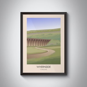 Whernside Travel Poster, Yorkshire, National Park, Yorkshire Dales, Three Peaks, Vintage Travel Print, Ingleborough, Pen-y-ghent, Hiking Art