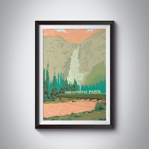 Yoho National Park, Canada, British Columbia, Takakkaw Falls, Rocky Mountains, Retro Travel Poster, Vintage Print, Canadian, Banff, Jasper