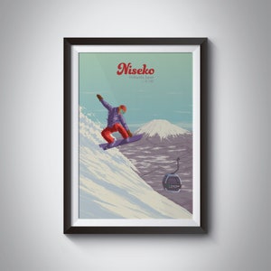 Niseko Japan Snowboarding Poster, Hokkaido Japan Travel Print, Mount Yotei, Ski Resort Trail Map, Ski Gift, Hakuba, Wall Art, Snowboard