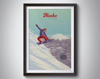 Niseko Japan Snowboarding Poster, Hokkaido Japan Travel Print, Mount Yotei, Ski Resort Trail Map, Skiing Gift, Hakuba, Wall Art, Snowboard