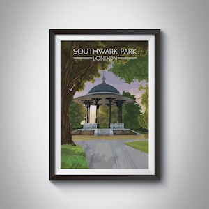 Southwark Park Poster, London Travel Print, Bermondsey, Southwark Park Bandstand, Surrey Quays, Canada Water, National Park Poster Art Gift