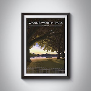 Wandsworth Park Poster, London Park Print, Travel Poster, Putney, River Thames, South West London, Bishops Park, Richmond, Wall Art Gift
