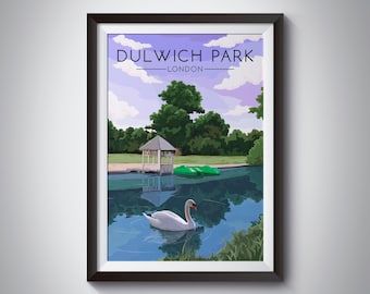 Dulwich Park London Poster, Travel Print, Southwark, Boating Lake, Pond, Parkrun, Dulwich Village, South East London, Wall Art Decor