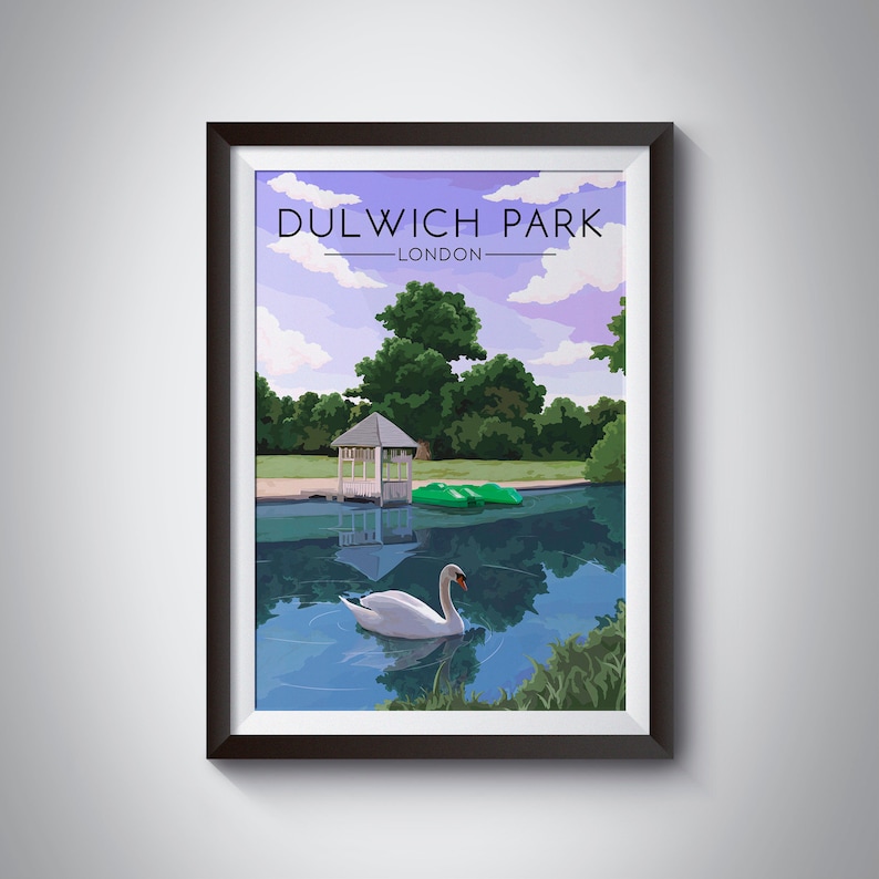 Boating Lake Dulwich Park London Poster Southwark Parkrun Travel Print Dulwich Village South East London Wall Art Decor Pond
