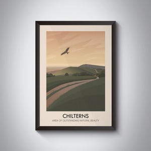 Póster de viaje de Chilterns AONB, Oxfordshire, Buckinghamshire, Hertfordshire, Chiltern Hills, Ivinghoe Beacon, Ridgeway National Trail, Parque
