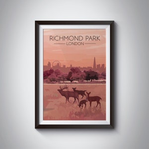 Richmond Park Poster, South West London, Print, Skyline, Retro, Vintage, Gift, River Thames, Putney, Roehampton, Kingston, Bushy Park, Art