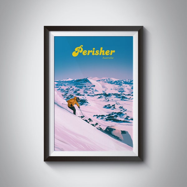 Perisher Ski Resort Poster, NSW Australia, New South Wales, Snowy Mountains, Perisher Blue, Snowies, Vintage Travel Poster, Snowboarding Art