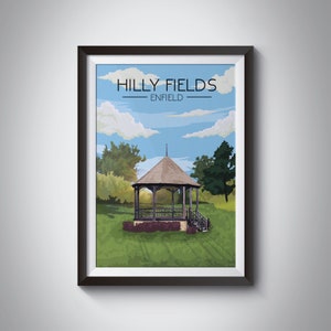 Hilly Fields Park Enfield Poster, Hilly Fields Park Bandstand, Travel Print, Greater London, London Park, Railway Poster, Wall Art Print