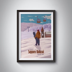 Sapporo Kokusai Snowboarding Poster, Japan Travel Poster, Hokkaido Japan Ski Resort Print, National Park Poster, Skiing Wall Art, Snowboard