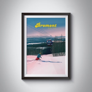 Bromont Ski Resort Poster, Canada, Quebec, Montreal, Vintage Travel Print, Snowboarding, Mountains, Montérégie, Retro Art, Framed, Montagne