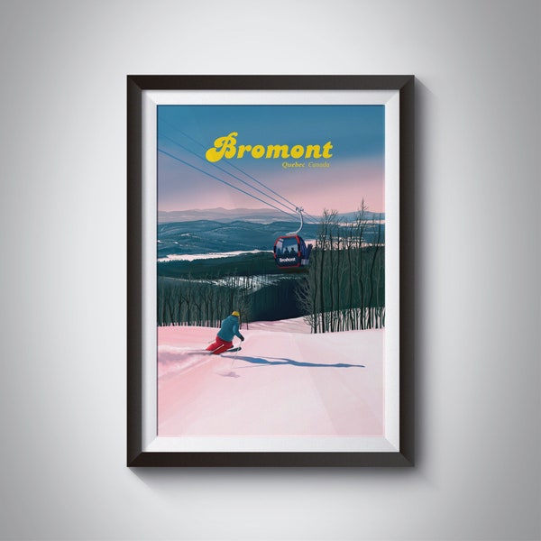 Bromont Ski Resort Poster, Canada, Quebec, Montreal, Vintage Travel Print, Snowboarding, Mountains, Montérégie, Retro Art, Framed, Montagne