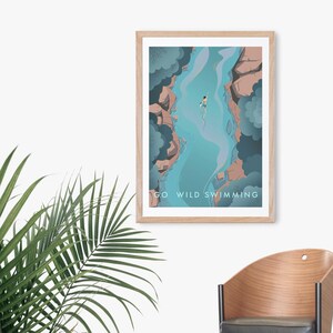 Go Wild Swimming Print, Travel Poster, Outdoor Swimming, Adventure, Swimmer Gift, Wall Art Decor, Hiking, National Park, Painting, Triathlon image 5