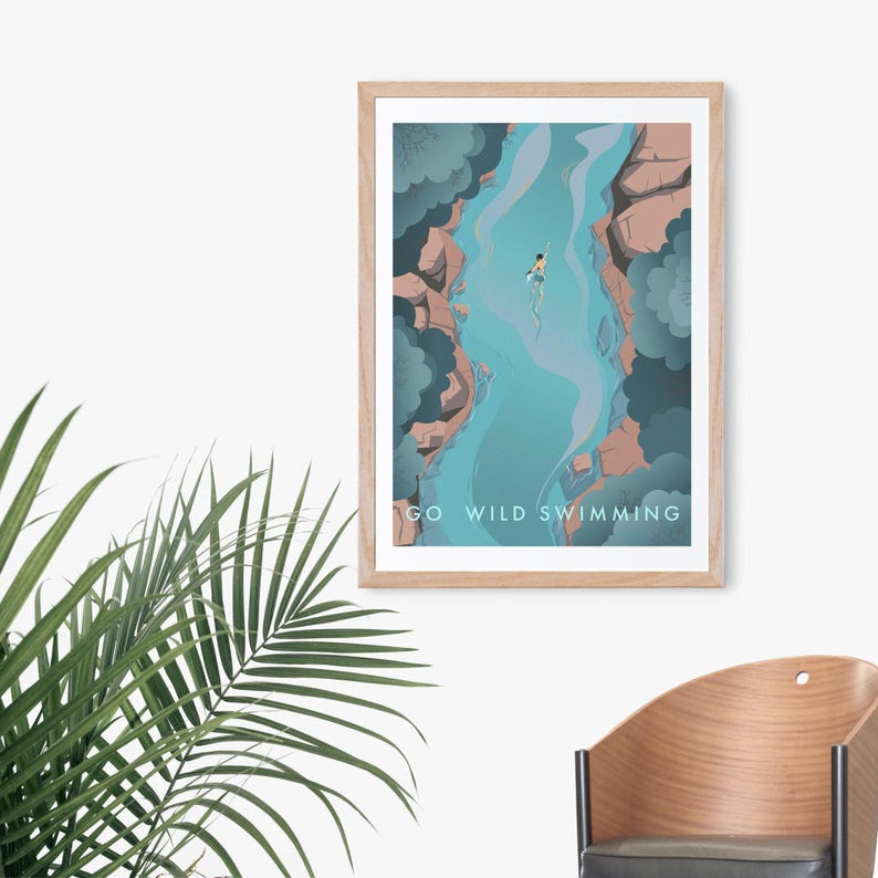 Go Wild Swimming Print, Travel Poster, Outdoor Swimming, Adventure, Swimmer Gift, Wall Art Decor, Hiking, National Park, Painting, Triathlon image 5
