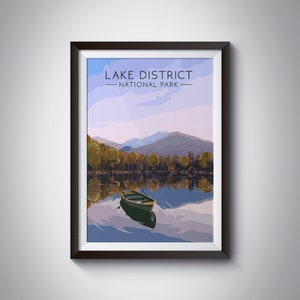 Lake District National Park Poster, Travel Print, Ullswater Lake, Keswick Cumbria, Retro Vintage Print, UK National Park Art, Windermere