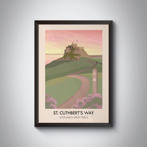 St Cuthbert&#39;s Way Poster, Scotland&#39;s Great Trails, Melrose Abbey, Scottish Borders,Holy Island, Northumberland, Vintage Travel Print, Hiking