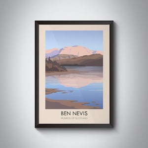Ben Nevis Munros Of Scotland Travel Poster, Mountain, Hiking, Scottish Highlands, Munro Bagging, Three Peaks Challenge, National Park Print