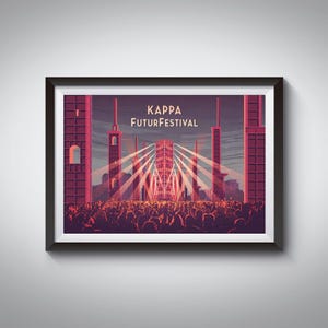 Plakat Kappa FuturFestival, wydruk z podróży po Włoszech, Parco Dora Turin, Festiwal Muzyki Tanecznej Techo Electronic, Torino, EDC, Tomorrowland, oprawiony