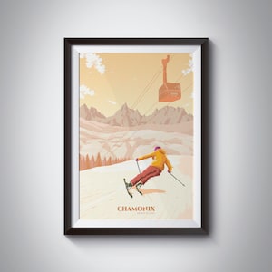 Chamonix Ski Resort Print, Mont Blanc, Retro Poster, Vintage, Skiing, Mountain Wall Art, France, French Alps, Gift, Nature Painting, Decor