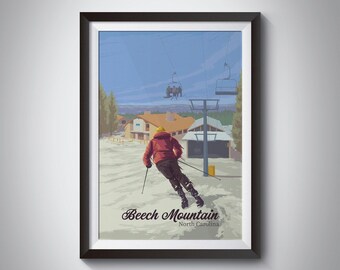 Beech Mountain Resort North Carolina Ski Poster, Travel Print, Skiing, Snowboarding, Banner Elk, Avery, Watauga, Ski Resort, Wall Art Gift